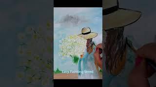 How to paint a girl in a flower field #painting #acrylicpainting #landscapepainting #shorts