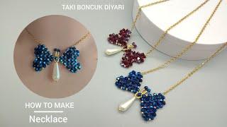 Boncuktan kelebek kolye yapımınasıl yapılır? DIY butterfly necklace. Beaded butterfly