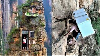 Amazing People living on the cliff  The most dangerous cliff village life  China rural life