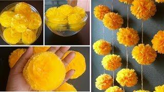 How to make PomPom Style Plastic Marigold Garland Flower Toran Centerpiece Handmade Decor Festiv DIY