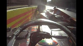 Onboard - Checo Pérez y Carlos Sainz Chocan El Mexicano furioso con el español. F1 radio español