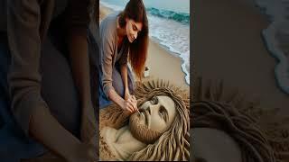 Beachside Sand Art Jesus Portrait ️️#shorts #ytshorts #jesus #jeseuschrist #religiousleader