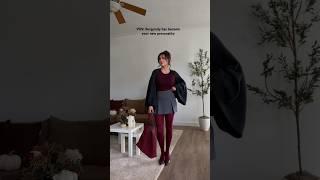 Burgundy tights  chic and trendy fall outfits  skort outfit  #shorts