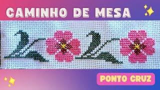 Como bordar Ponto Cruz - Caminho de mesa