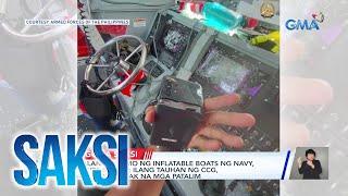 Pinsalang tinamo ng inflatable boats ng Navy ipinakita ng AFP ilang tauhan ng CCG...  Saksi