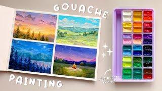  painting peaceful gouache landscapes  himi gouache 36 twin set unboxing + swatching 