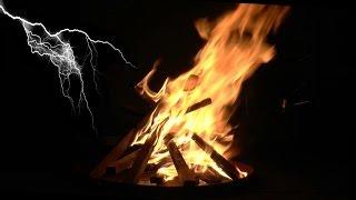 Nighttime Campfire with Thunder Rain Wind and Relaxing Night Sounds Study Sleep and Relax