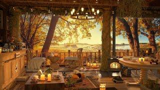 Autumn Rooftop Cozy Coffee Shop 4K  Smooth Piano Jazz Music for Relaxing Studying and Working