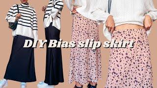 DIY Bias slip skirt without zipper  Beginner friendly sewing project  Step by step tutorial