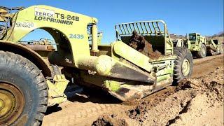 TEREX TS-24B Scrapers in action - Amazing power - Huge grading project