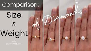 Diamond carat size comparison  On the hand  0.25ct to 2.00ct weight 0.50ct 0.70ct 0.80ct 0.90ct