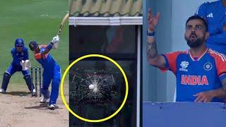 Virat Kohli mouth open reaction when Hardik Pandya six broke dressing room glass Ind vs Afg T20 WC