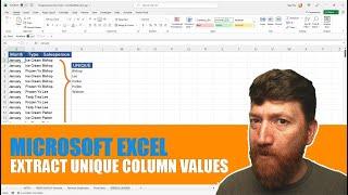 Microsoft Excel - Extract a Unique List of Values from a Column
