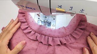 Easy skills to sew ruffle neckline for beginners