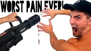 Minigun VS My Fingernails *WORST PAIN IVE EVER FELT*  Bodybuilder VS Crazy Airsoft Challenge