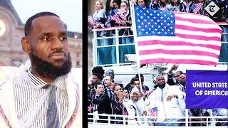 LeBron James emotional after making history as first male NBA flag bearer for USA at 2024 Olympics