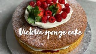 Homemade delicious Victoria sponge cake  strawberry jam & whip cream filling