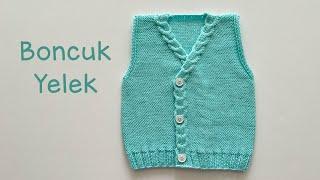 Boncuk Yelek  Burgu Patlı Bebek Yeleği  Kolay Bebek Yeleği  Easy Baby Vest Knitting Pattern