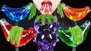 ASMR Mysterious Water Eating DRINKING SOUNDS 신기한 물 먹방 Sea grapes Rainbow drinks Bird Glasses Abbey