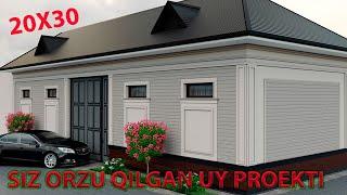 ZAMONAVIY OZBEKONA  UY PROEKTI  20 X 30  6 XONALI    3 D MODEL