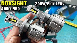 NOVSIGHT A500 N60 200W Car LED Headlights 40000LM 6500K H4 Type Unboxing and Installation