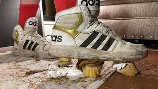 Trashed adidas high tops crushing cupcakes  