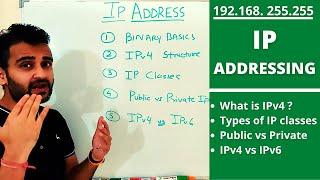 What is IP addressing? How IPv4 works  ipv4 vs ipv6  5 types of ip classes  public vs private ip