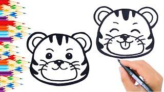 How to draw a TIGER. Cartoon coloring book for kids. Learn to draw