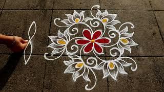 Daily Lotus Rangoli Designs   5x3 Dots Small Muggulu  Easy Kolam Designs With Borders