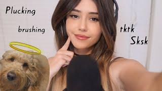 ASMR -  CLOSE trigger words & brushing my sweet doggy tktk sksk plucking 