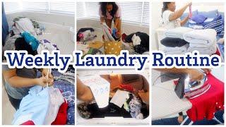 WEEKLY LAUNDRY MOTIVATION  FAMILY OF 4 WEEKLY LAUNDRY ROUTINE  WASHING DRYING IRONING FOLDING