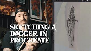 Drawing a Dagger in Procreate  Tutorial for Tattoo design  Digital Illustration