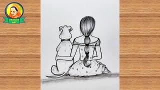 How to Draw a Cute Girl Hugging her Dog  Back View  Girl and dog easy pencil sketch for beginners