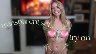 TRANSPARENT BRA + PANTY SET TRY ON + REVIEW  PETIE BODY TYPE  NATURAL BODY  BRA + PANTY HAUL