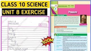Class 10 science unit 8 pressure exercise in English