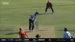 Nathan Ellis bowls a stunning yorker to dismiss Daniel Hughes after scoring classy century