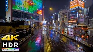 Japan Typhoon Rainy Night Walk  4K HDR FUKUOKA