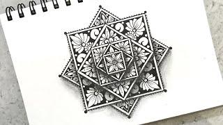 3D Square Floral Mandala Drawing  Easy and Step by Step Mandala Art