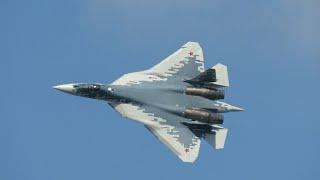 Sukhoi Su-57 Felon performs at the Maks 2021 airshow.