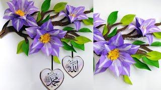 Beautiful islamic paper flower wallhangingdiy craft idearoomwall decorationpurple colour flower
