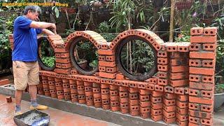 Creative Brick Wall Design And Construction - Using Rubber Motorcycle Tires - Sand Cement Bricks