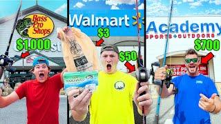 1v1v1 WALMART vs BASS PRO SHOP vs ACADEMY Fishing Challenge Rod Reel Lures