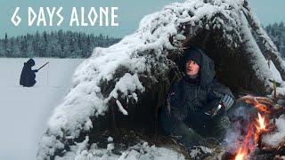 6 Day Winter Camping FROZEN LAKE ICE FISHING & Bushcraft Shelter 1 Hour Movie