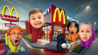 Ryans World Diana and Roma Blippi Among Us Distraction Dance at McDonalds