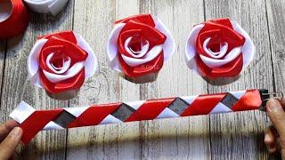 Amazing ribbon flower trick  easy rose making  with Ruler ribbon flower crafts ideas