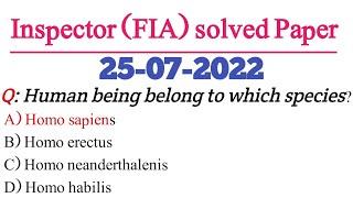 Inspector FIA today Paper Inspector Fia solved Paper 25-07-2022 Inspector Fia Fpsc Paper