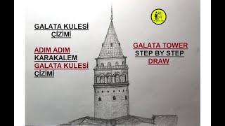 GALATA KULESİ ÇİZİMİ  ADIM ADIM KARAKALEM KOLAY GALATA KULESİ ÇİZİMİ