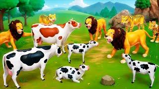 Animal Revolt Story Wild Animals vs Farm Animals Battle  Lion Tiger Cow Mammoth Fox Cartoons