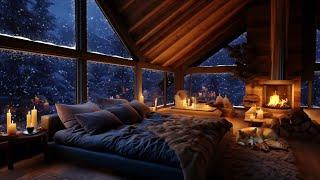 Blizzard and Crackling Fire in a Cozy Bed Ambience - Winter Ambience for Sleep Relax or Study