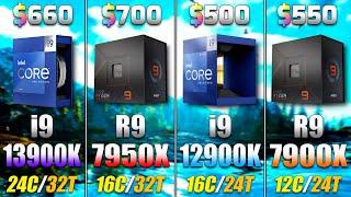 Core i9 13900K vs Ryzen 9 7950X vs Core i9 12900K vs Ryzen 9 7900X  PC Gameplay Tested RTX 4090